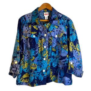 Ruby RD Distressed Floral Lightweight Top Semi Sheer Boho Artsy Bright Size 16